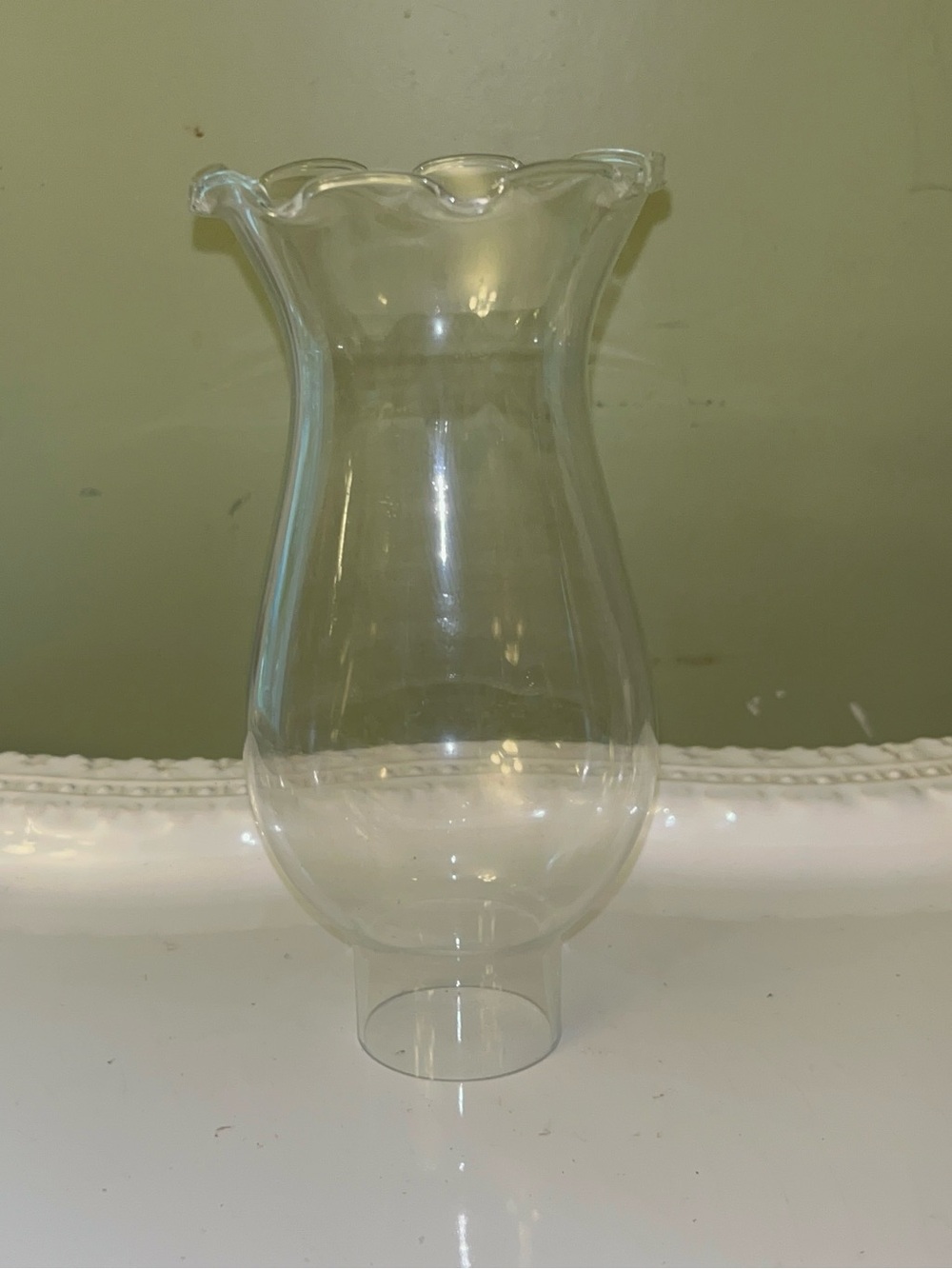 Clear Glass Hurricane Shade / Oil Lamp Chimney with a ruffled or scalloped rim